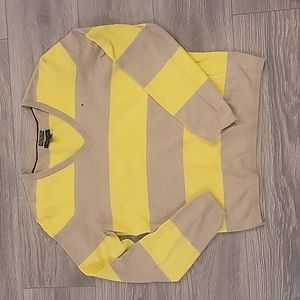 TOMMY HILFIGER WOMENS RUGBY STRIPE V-NECK SWEATER SIZE L TAN/YELLOW